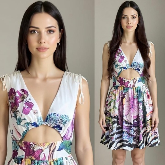 Just Cavalli NEW Printed Floral Art to Wear Dress Size 4 💙 NWT - Picture 1 of 16